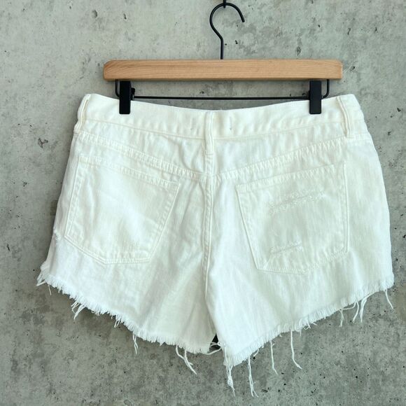 Free People Size 30 White Denim Shorts High Rise Button Fly Distressed Festival - Picture 6 of 9